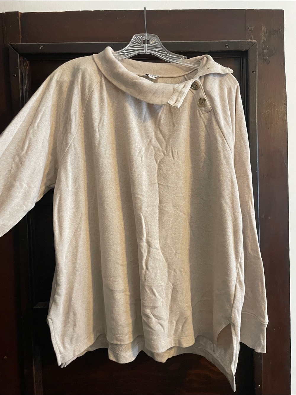 J. Crew Beige Long Sleeve Button-Neck Top